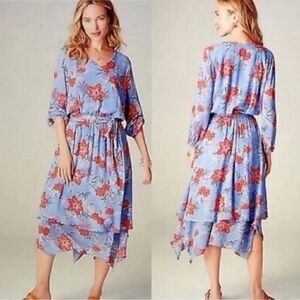 J.Jill‎ Dress Womens size Large Flowy Floral Layered tropical Lavender Boho New